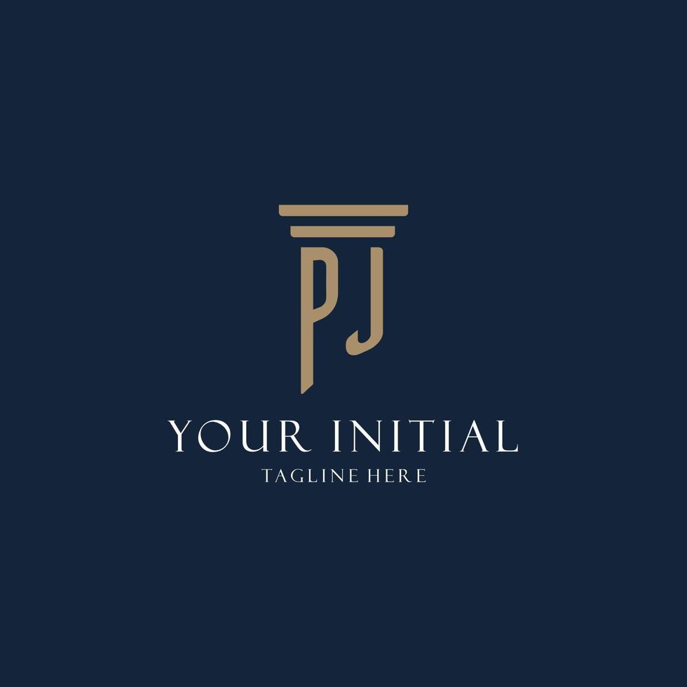 pj logo monogramme initial pour cabinet d'avocats, avocat, avocat avec style pilier vecteur