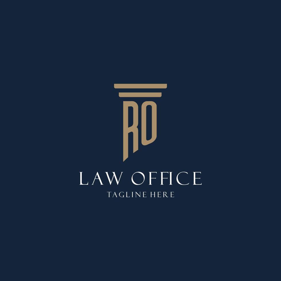 ro logo monogramme initial pour cabinet d'avocats, avocat, avocat avec style pilier vecteur