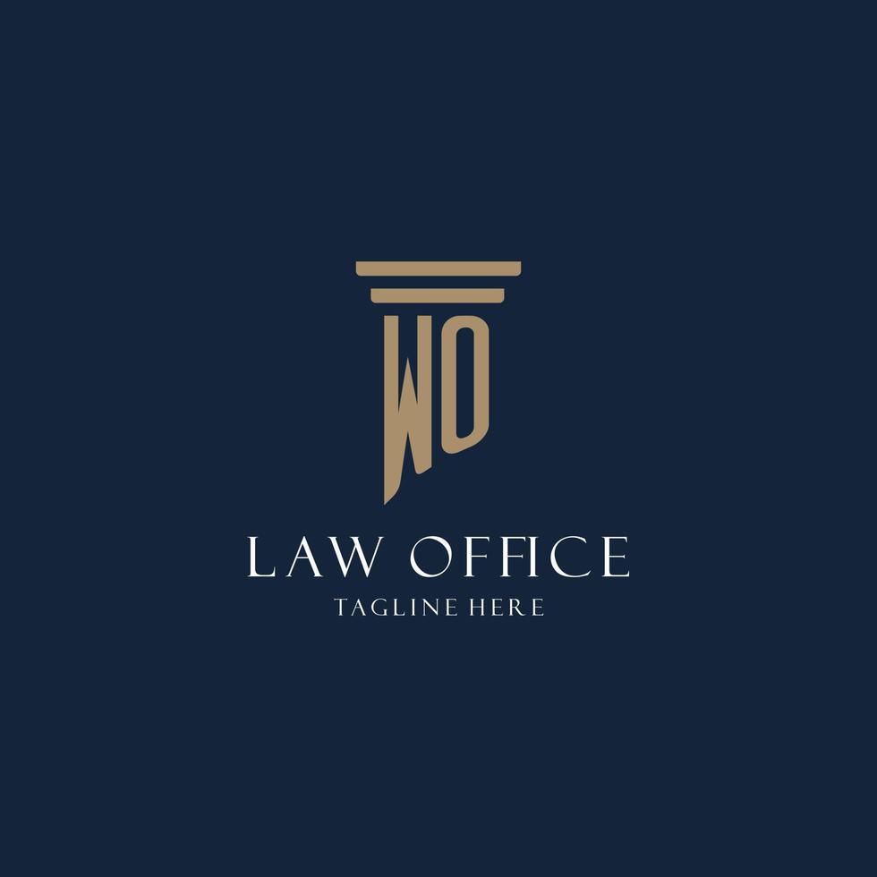 wo logo monogramme initial pour cabinet d'avocats, avocat, avocat avec style pilier vecteur