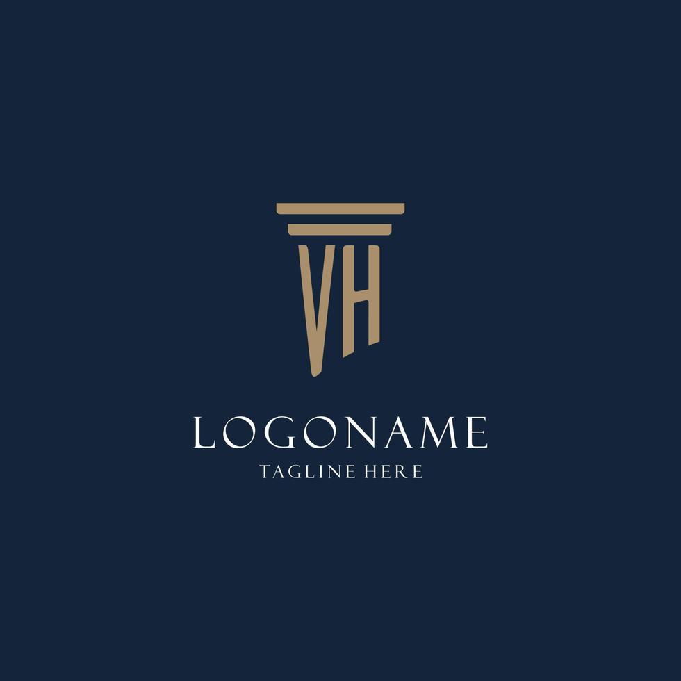 logo monogramme initial vh pour cabinet d'avocats, avocat, avocat avec style pilier vecteur