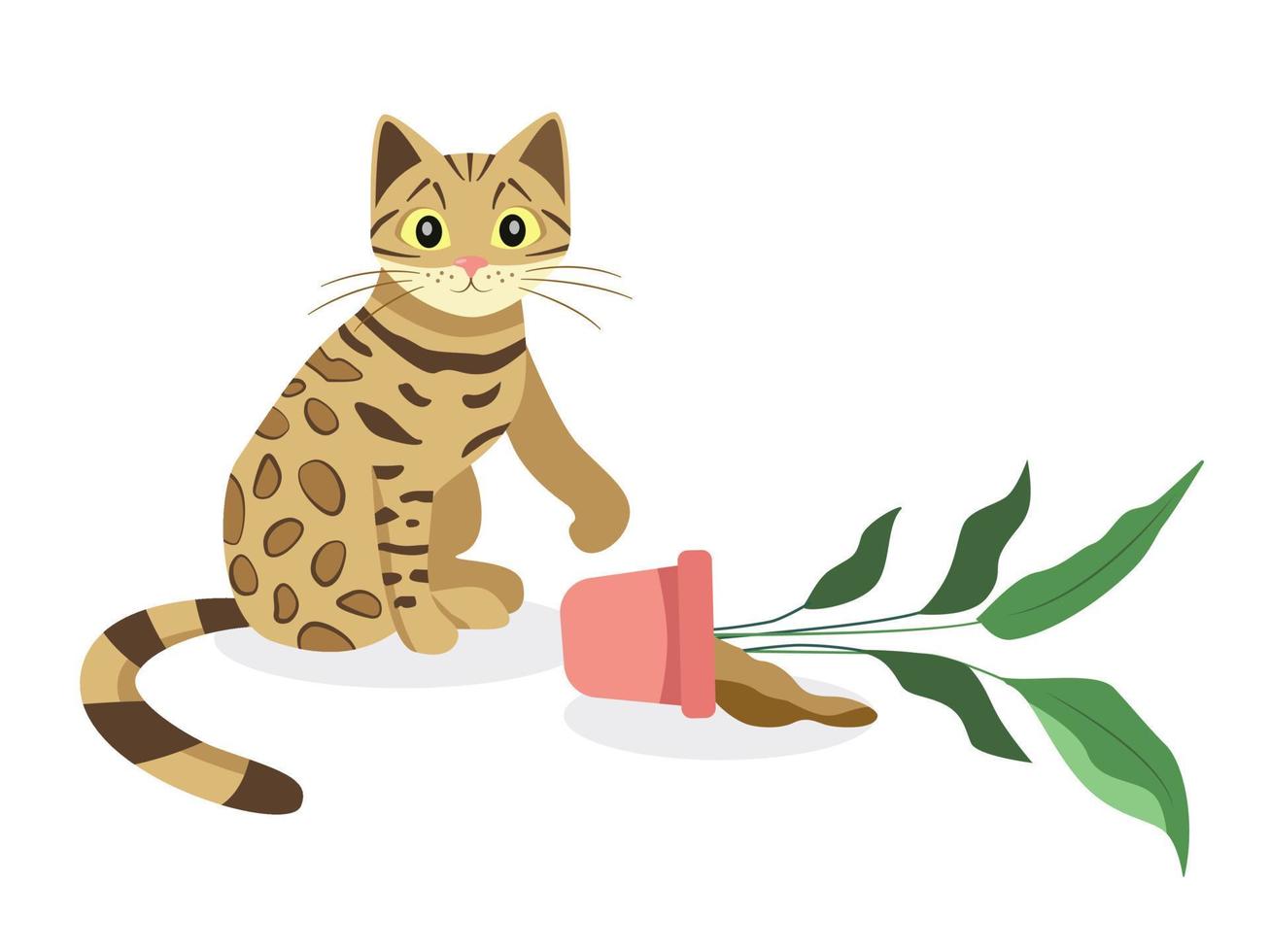 chat bengal avec un pot de fleur vecteur