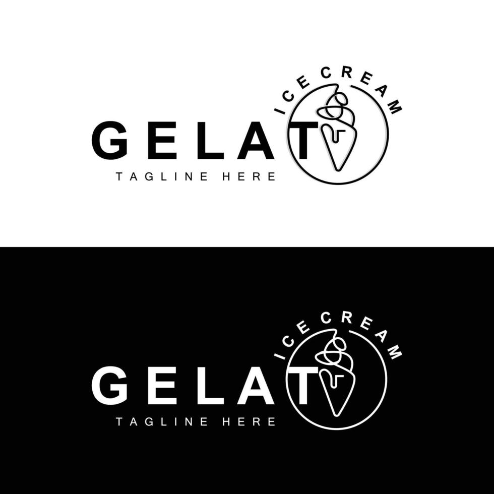 création de logo de glace à la crème glacée, aliments froids doux et sucrés, produits de la société de marque vectorielle vecteur