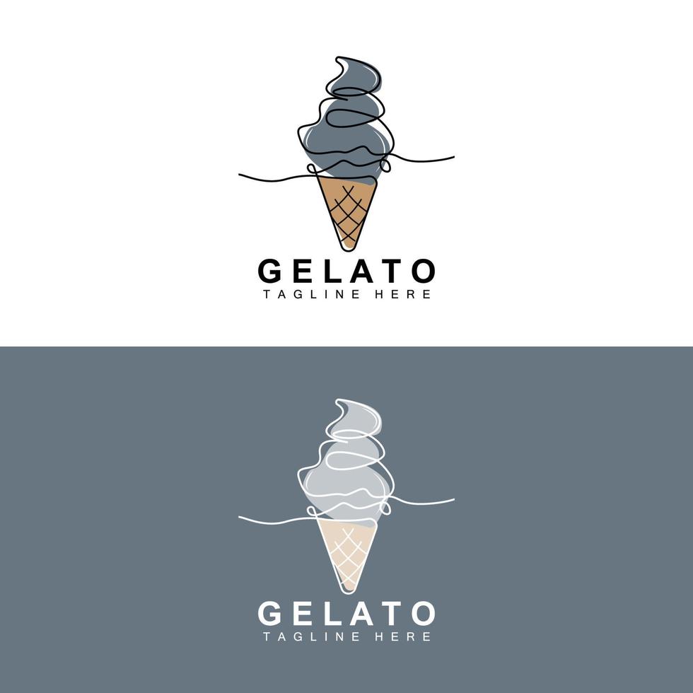 création de logo de glace à la crème glacée, aliments froids doux et sucrés, produits de la société de marque vectorielle vecteur