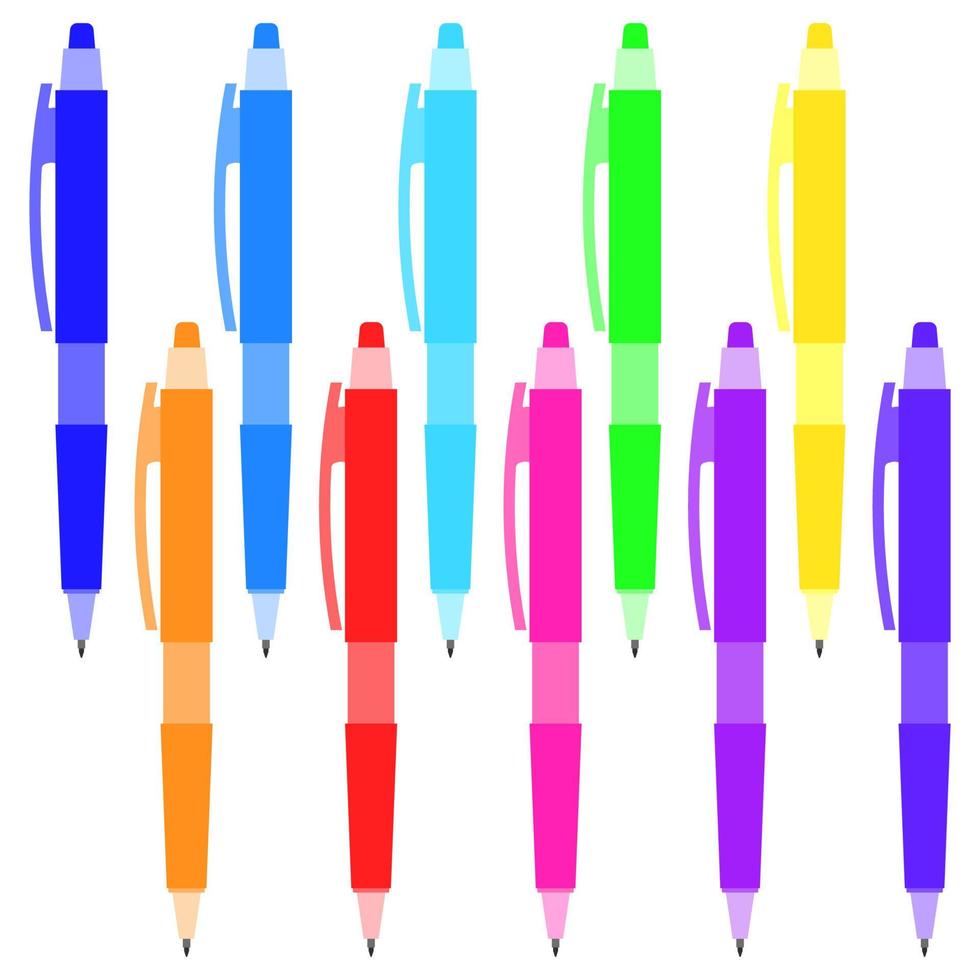 ensemble de stylos multicolores sur fond blanc. illustration vectorielle. vecteur