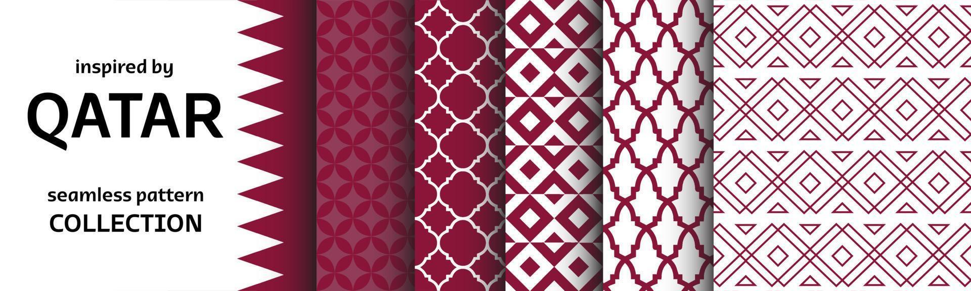 collection de motifs sans couture inspirée de la culture et de l'art qatar. ensemble de graphiques vectoriels avec arrière-plans et textures. vecteur