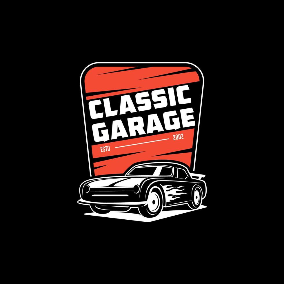 vecteur de logo de garage automobile classique, modèle de réparation et de modification de voiture avec style rustique, vintage, rétro