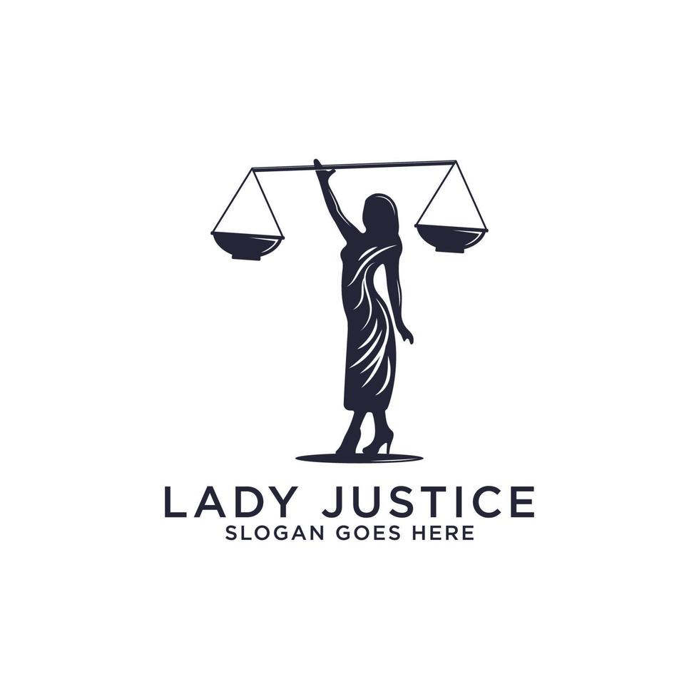 inspirations de conception de logo de cabinet d'avocats lady justice, figure féminine forte tenant avec des illustrations vectorielles à l'échelle vecteur