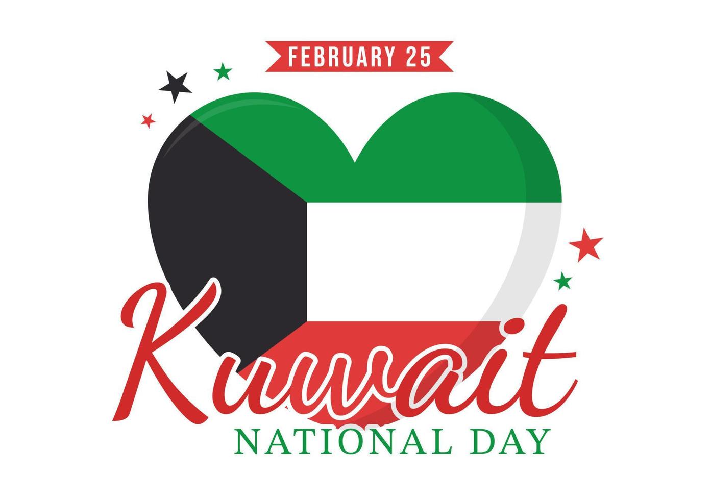 journée nationale du koweït le 25 février avec drapeau ondulant et célébration de l'indépendance en dessin animé plat illustration de modèles dessinés à la main vecteur