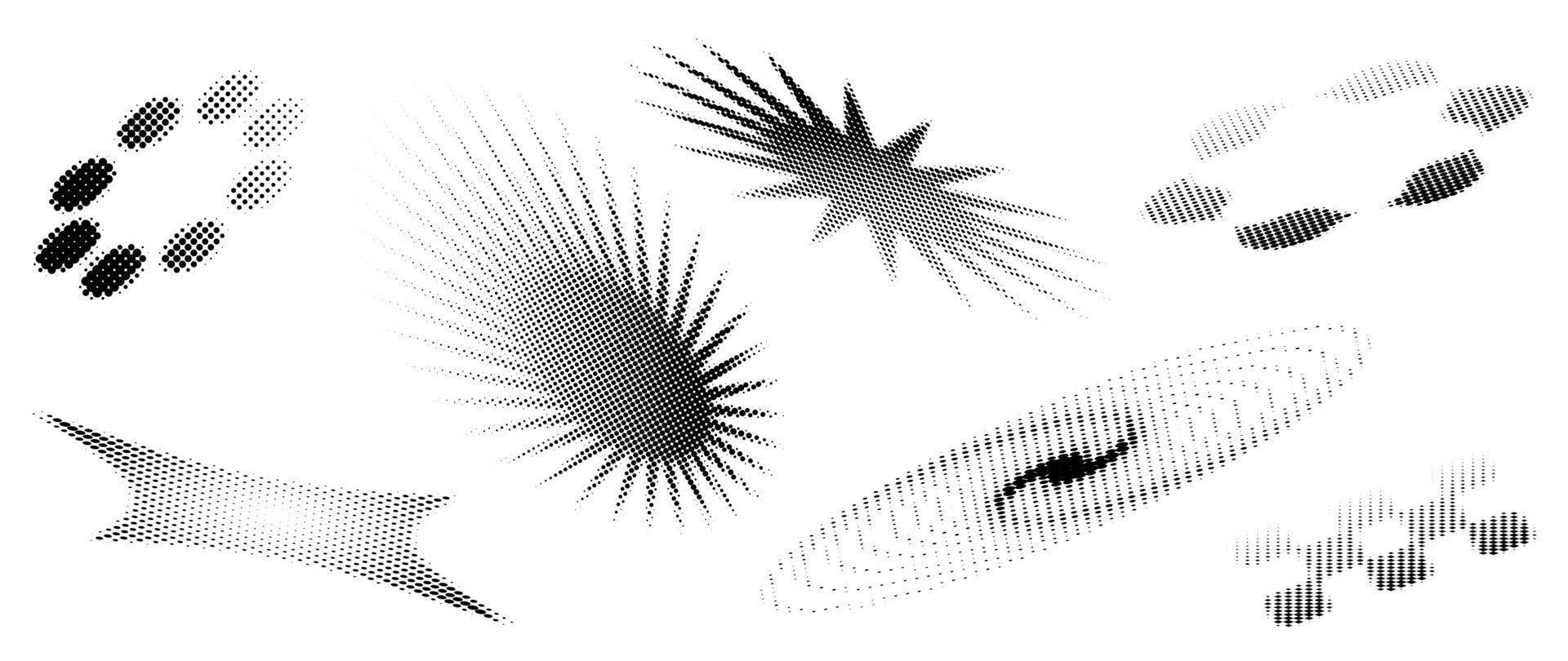 illustration vectorielle de motif de fond de point de demi-teinte. texture géométrique en pointillé dégradé monochrome en forme de spirale, superposition en détresse fondue. conception pour affiche, couverture, bannière, maquette, autocollant, mise en page. vecteur