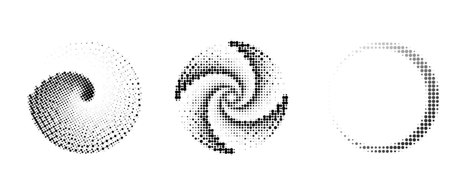 illustration vectorielle de motif de fond de point de demi-teinte. texture en pointillé dégradé monochrome en forme de cercle et de spirale, superposition en détresse fondue. conception pour affiche, couverture, bannière, maquette, autocollant, mise en page. vecteur