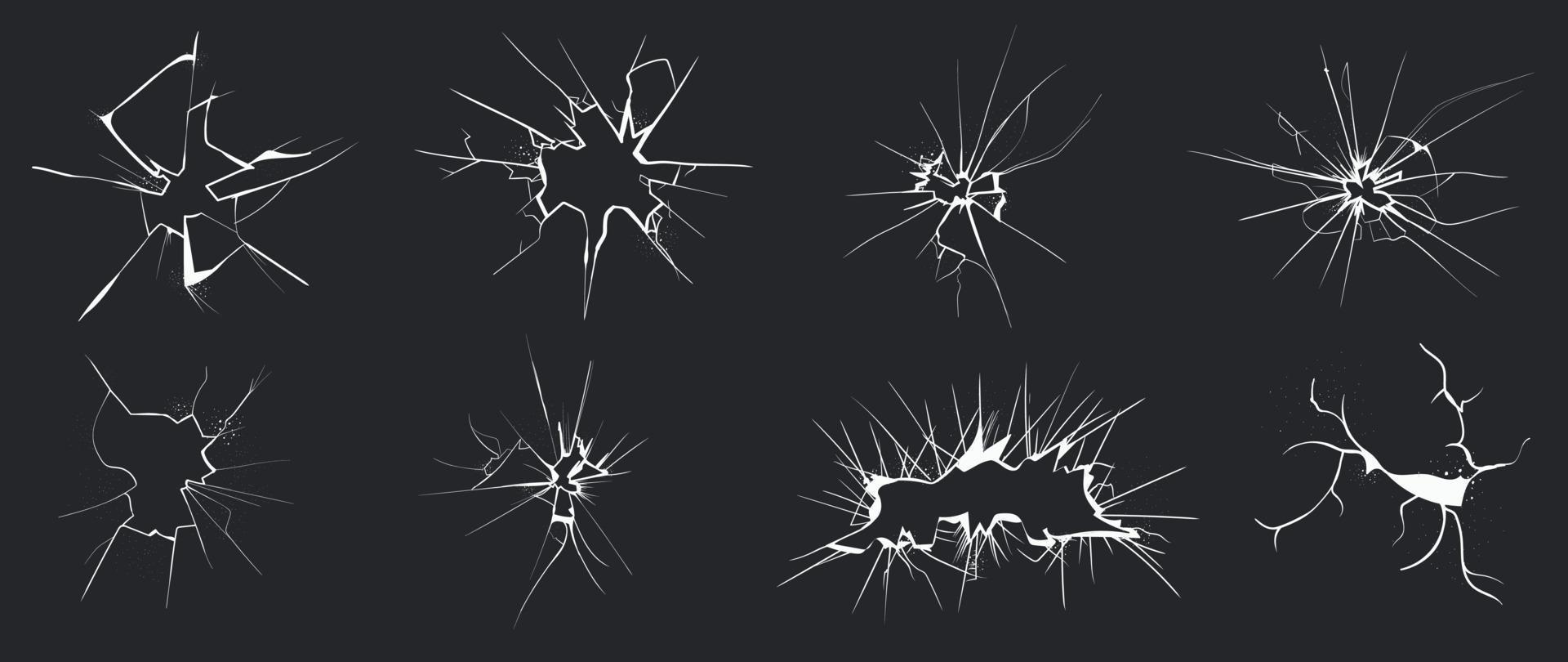 collection de vecteur d'élément de fissure sur fond noir. ensemble de texture de fissures endommagées, surface de verre brisée, écran endommagé. conception d'illustration d'art abstrait pour la décoration, l'impression, l'art mural, l'écran.