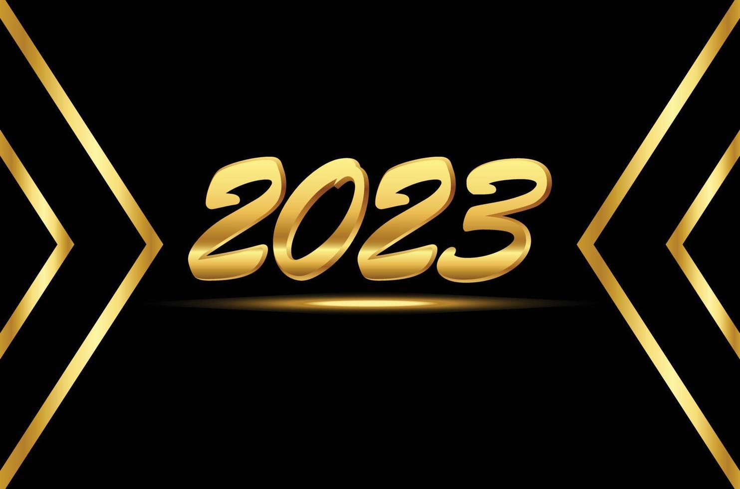 belle bonne année dorée 2023 sur fond noir avec ombre dorée vecteur