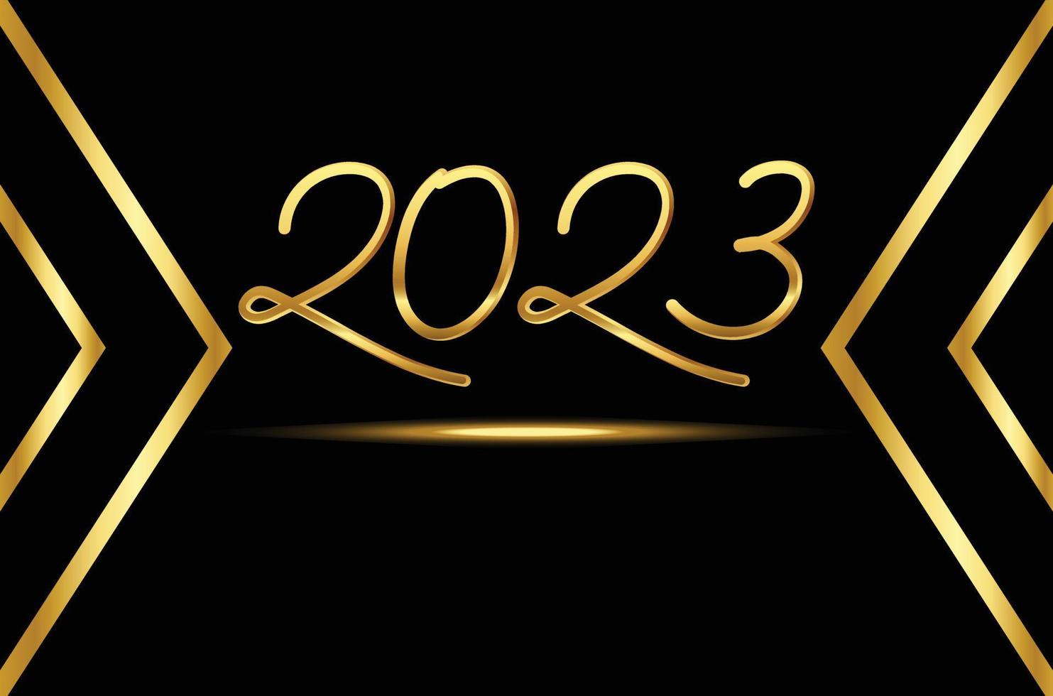 belle bonne année dorée 2023 sur fond noir avec ombre dorée vecteur