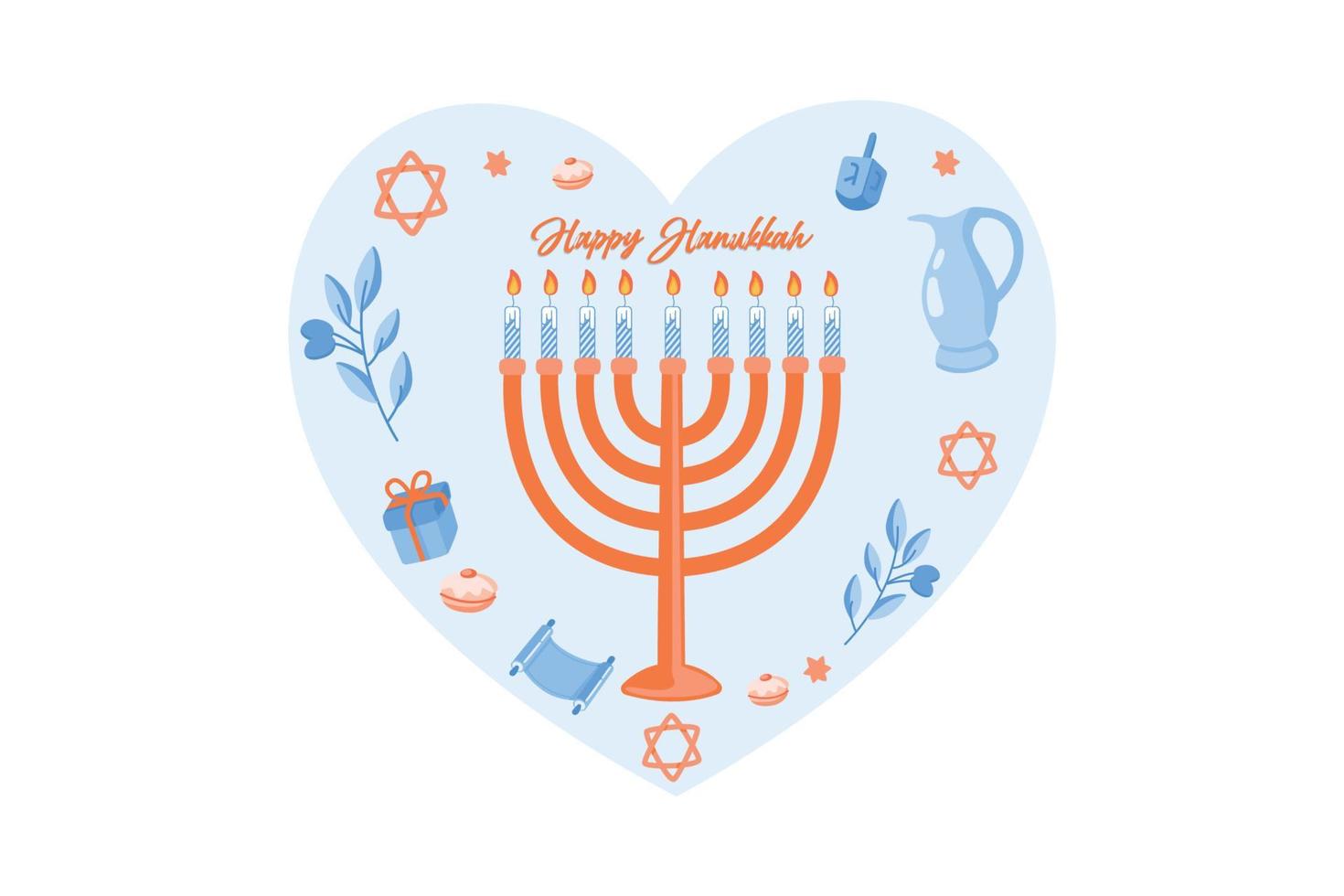 illustrations vectorielles de symboles célèbres pour la fête juive hanukkah, illustration moderne de vecteur plat