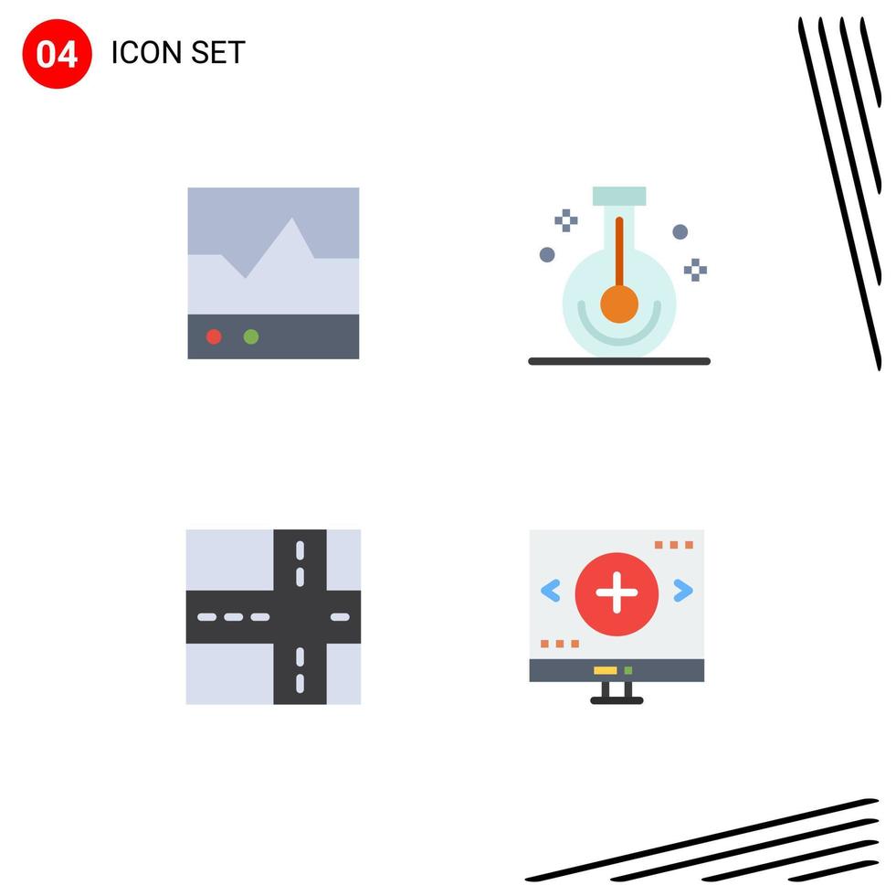 pack d'icônes plates de 4 symboles universels d'appareils produits scientifiques chimie éléments de conception vectoriels modifiables par ordinateur vecteur