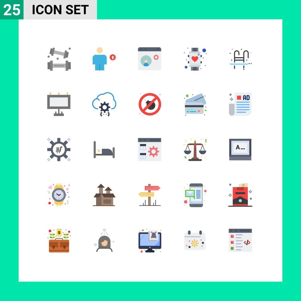 groupe de 25 couleurs plates modernes définies pour les médias sociaux à énergie cardiaque intelligente aider les éléments de conception vectoriels modifiables vecteur