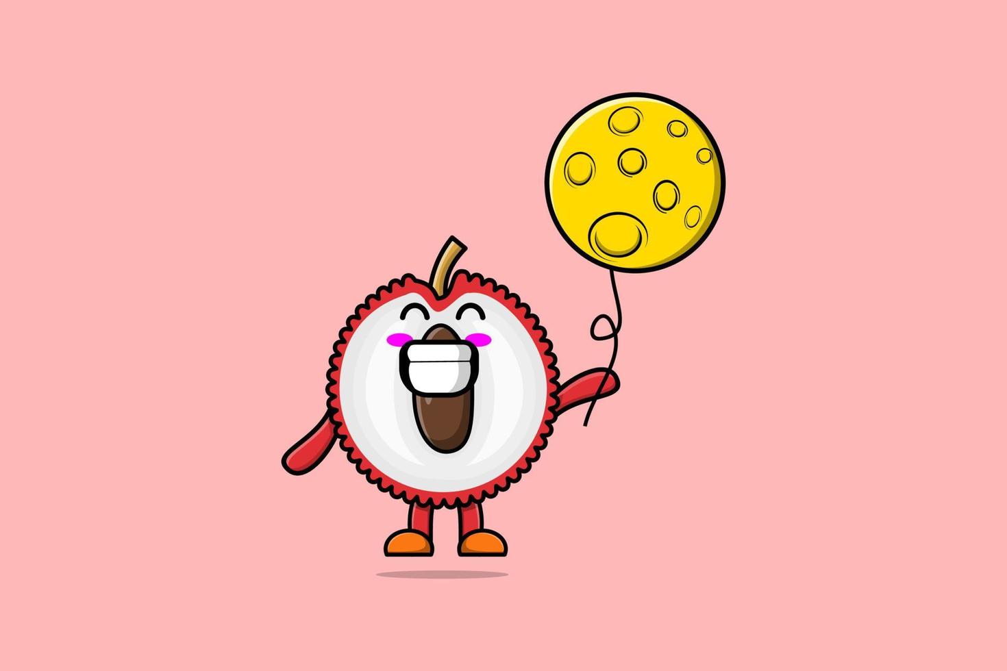 litchi de dessin animé mignon flottant avec ballon de lune vecteur