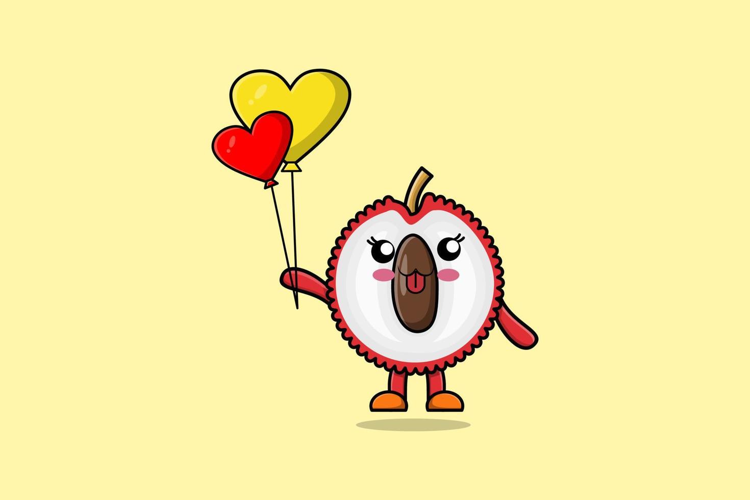 litchi de dessin animé mignon flottant avec ballon d'amour vecteur