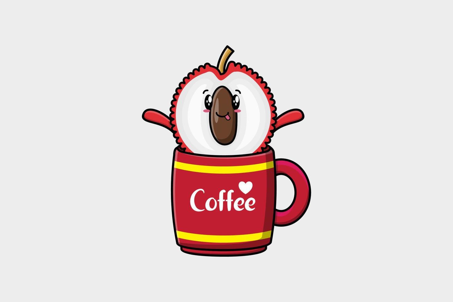 illustration de personnage mignon litchi dans une tasse de café vecteur