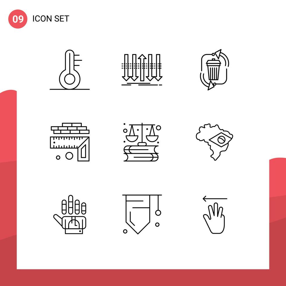 pack de 9 signes et symboles de contours modernes pour les supports d'impression Web tels que la hauteur des déchets au niveau de l'entreprise recycler les éléments de conception vectoriels modifiables vecteur