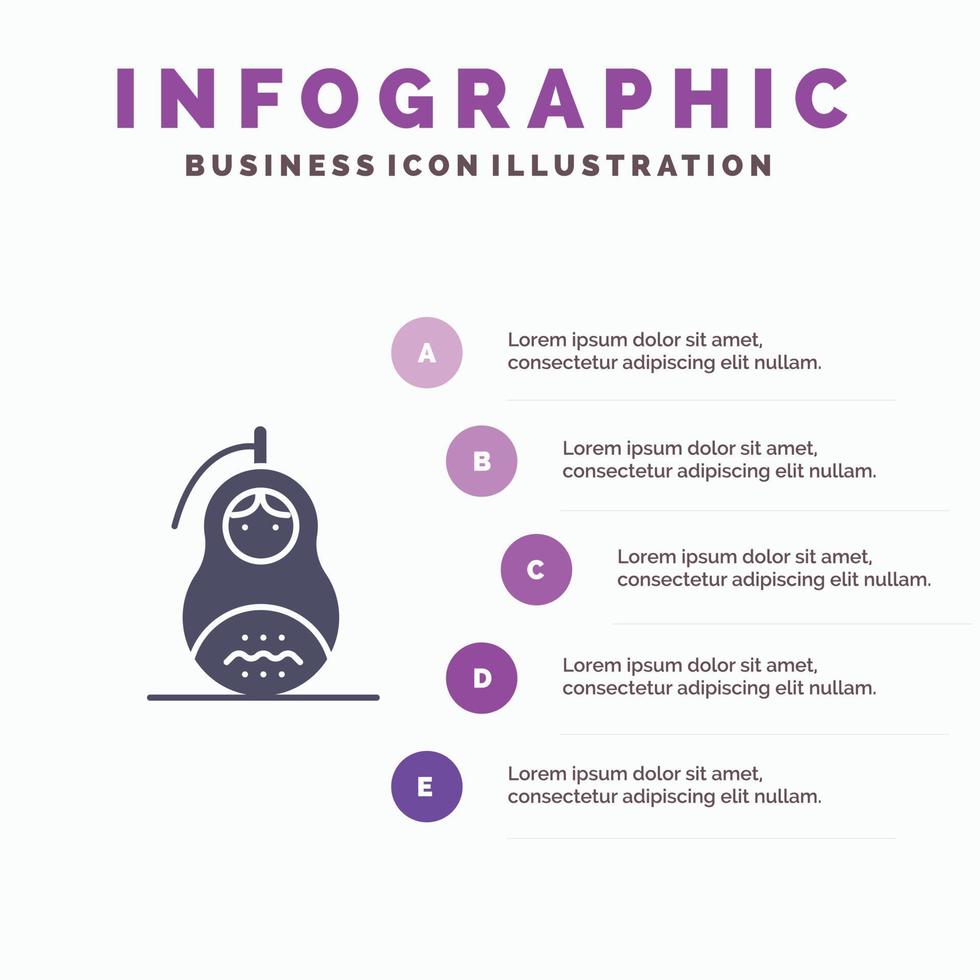 fraude grenade matriochka paix russie icône solide infographie 5 étapes présentation arrière-plan vecteur