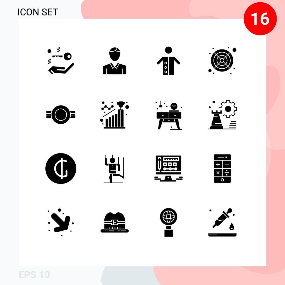 ensemble de 16 symboles d'icônes d'interface utilisateur modernes signes pour les éléments de conception vectoriels modifiables par ordinateur de ventilateur de pasteur de qualité militaire vecteur