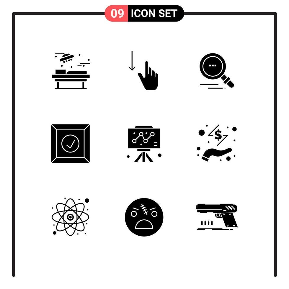 groupe de 9 glyphes solides modernes définis pour les éléments de conception vectoriels modifiables de la boîte de produit à main du tableau de bord vecteur