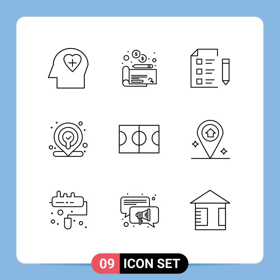 9 ensemble de contours d'interface utilisateur de signes et de symboles modernes de l'emplacement de basket-ball de l'école de terrain de la carte éléments de conception vectoriels modifiables vecteur