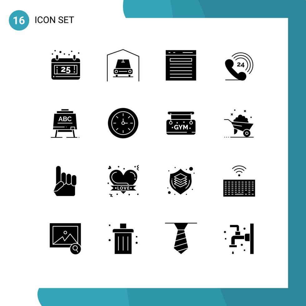 16 concept de glyphe solide pour les sites Web mobile et applications enseignant du conseil d'administration plus apprentissage des éléments de conception vectoriels modifiables par téléphone vecteur