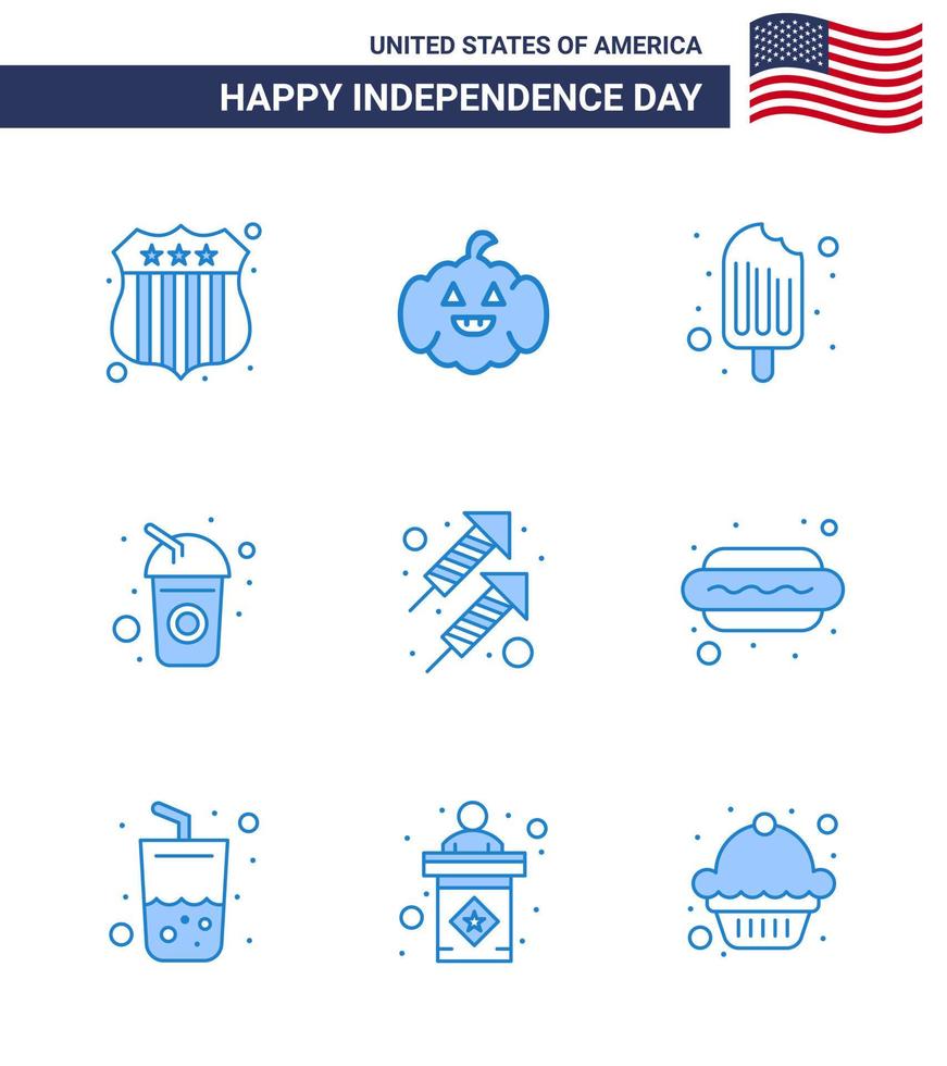 9 usa bleu signes célébration de la fête de l'indépendance symboles de tirer feu nourriture célébration boisson modifiable usa day vector design elements