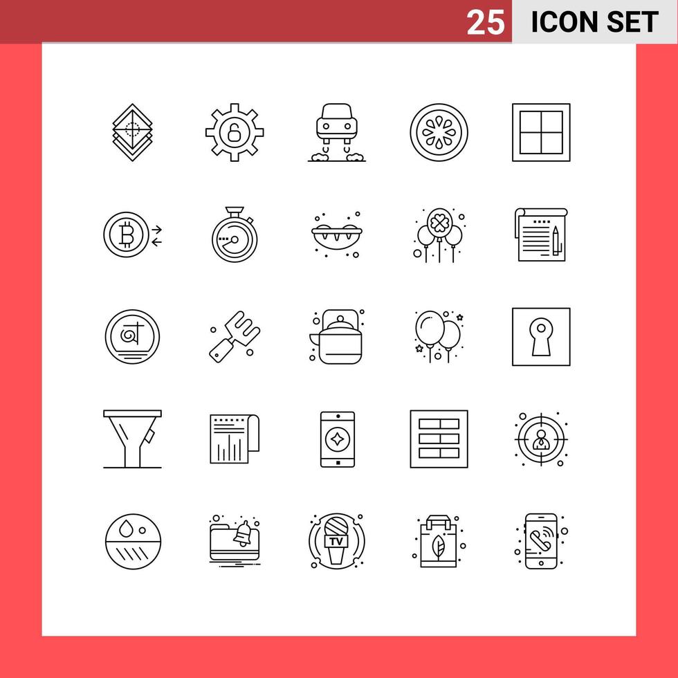 concept de 25 lignes pour sites Web mobiles et applications maison appartement voiture légumes nourriture éléments de conception vectoriels modifiables vecteur
