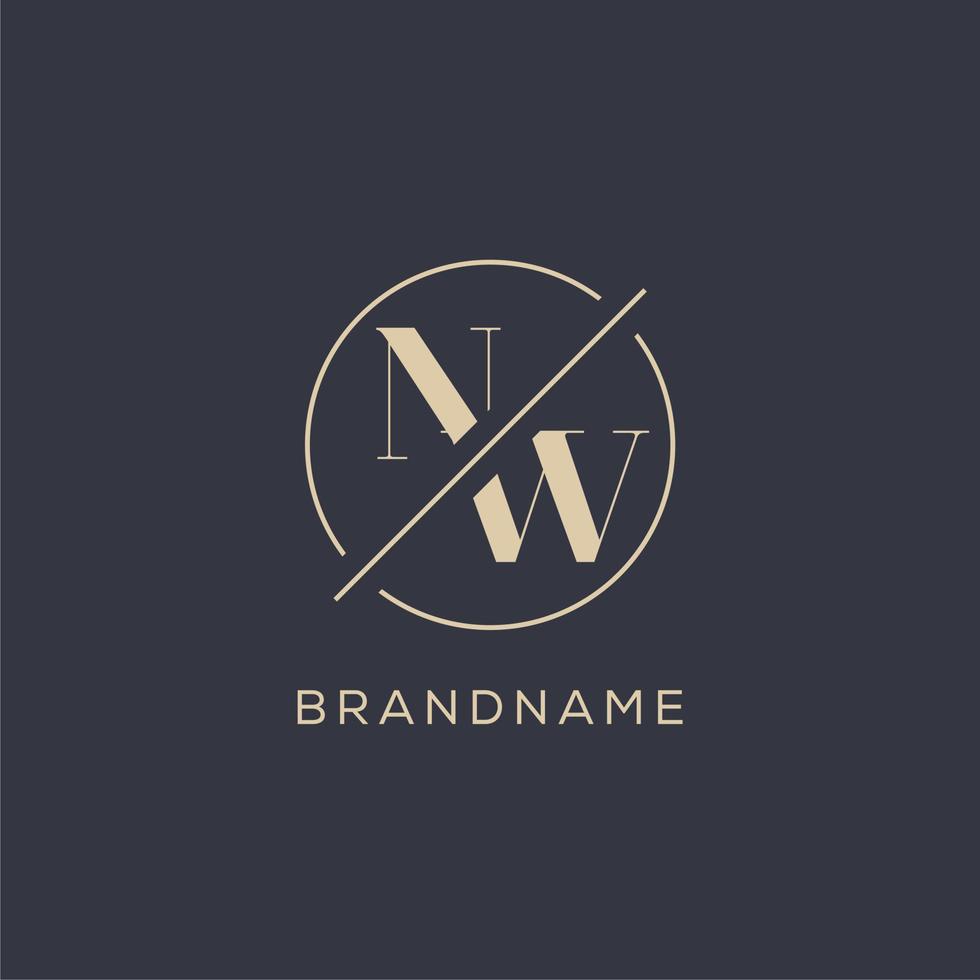 lettre initiale logo nw avec ligne de cercle simple, style de logo monogramme au look élégant vecteur