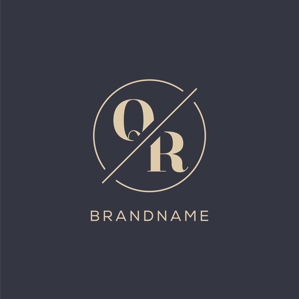 logo de la lettre initiale qr avec une ligne de cercle simple, style de logo monogramme au look élégant vecteur