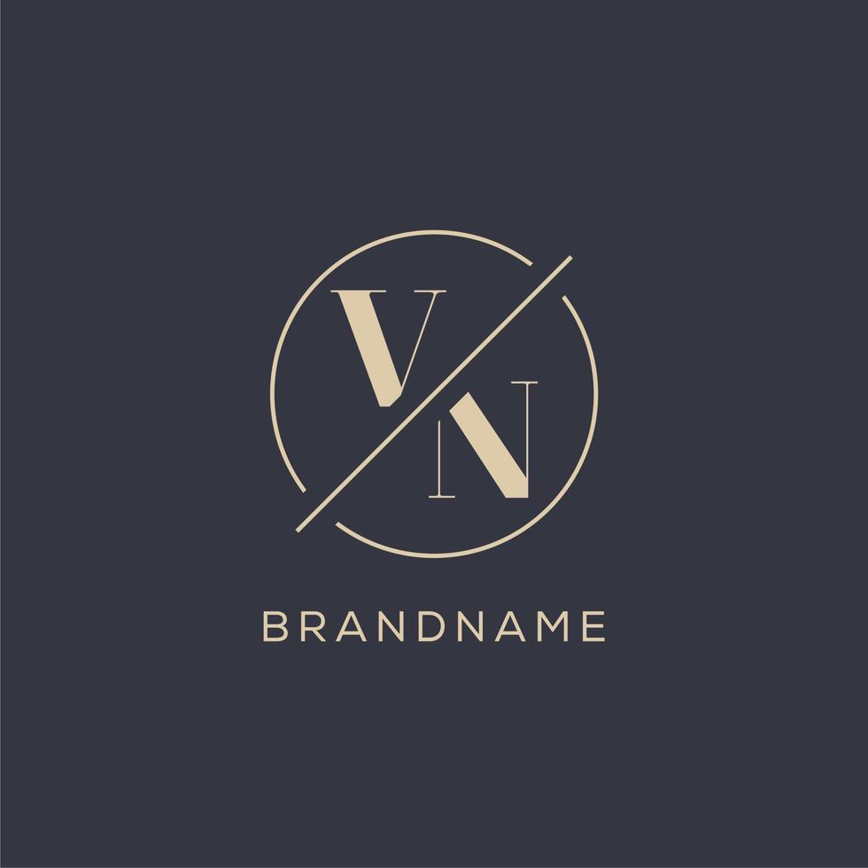 logo de lettre initiale vn avec ligne de cercle simple, style de logo monogramme au look élégant vecteur