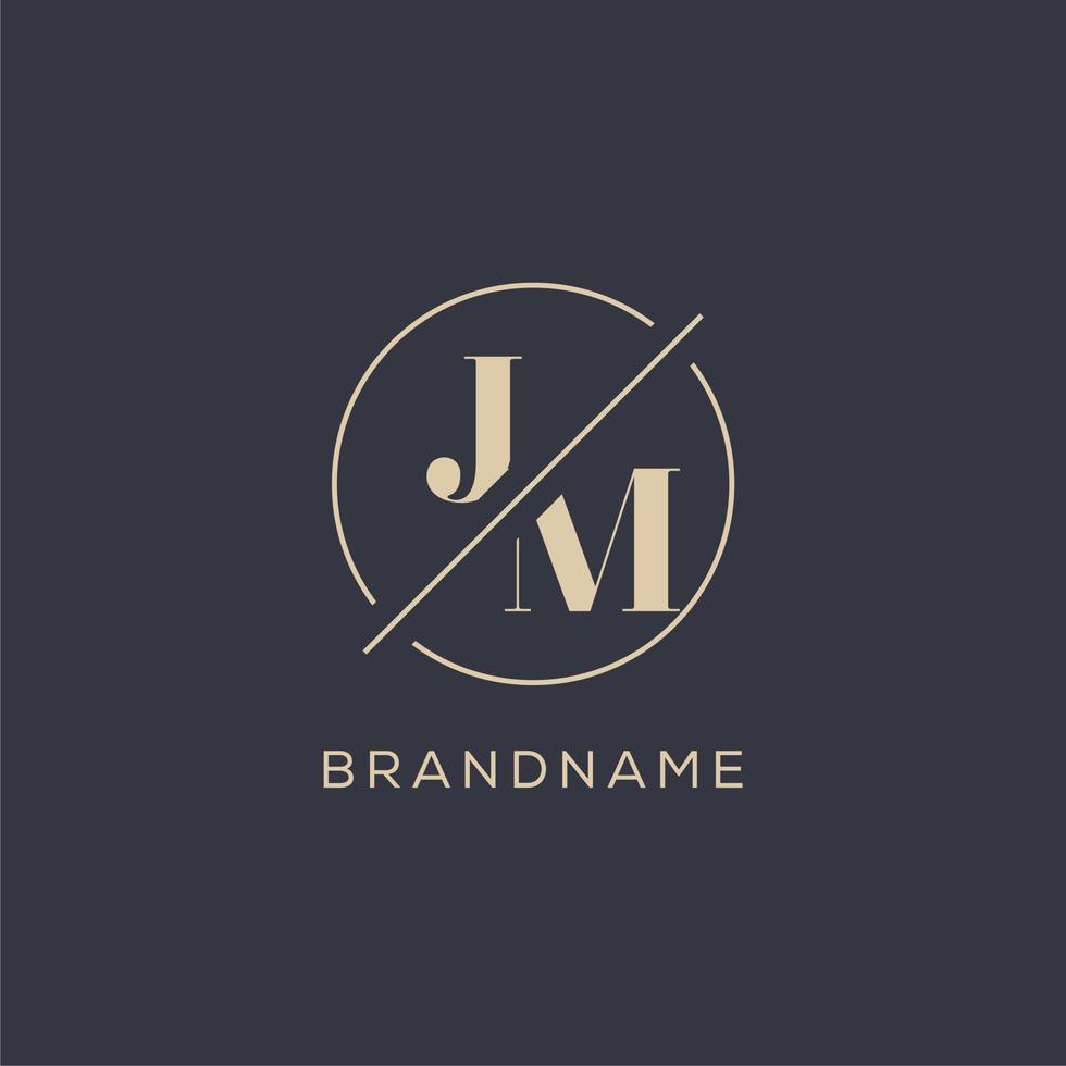 logo de lettre initiale jm avec ligne de cercle simple, style de logo monogramme au look élégant vecteur