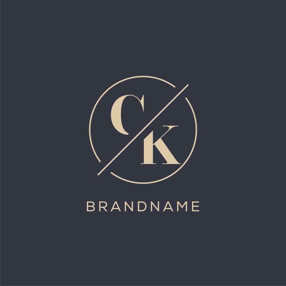 logo de la lettre initiale ck avec une ligne de cercle simple, style de logo monogramme au look élégant vecteur