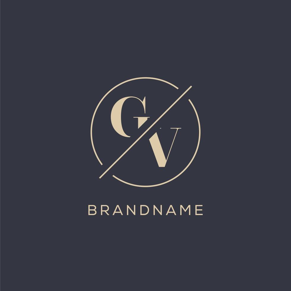 logo de la lettre initiale gv avec une ligne de cercle simple, style de logo monogramme au look élégant vecteur
