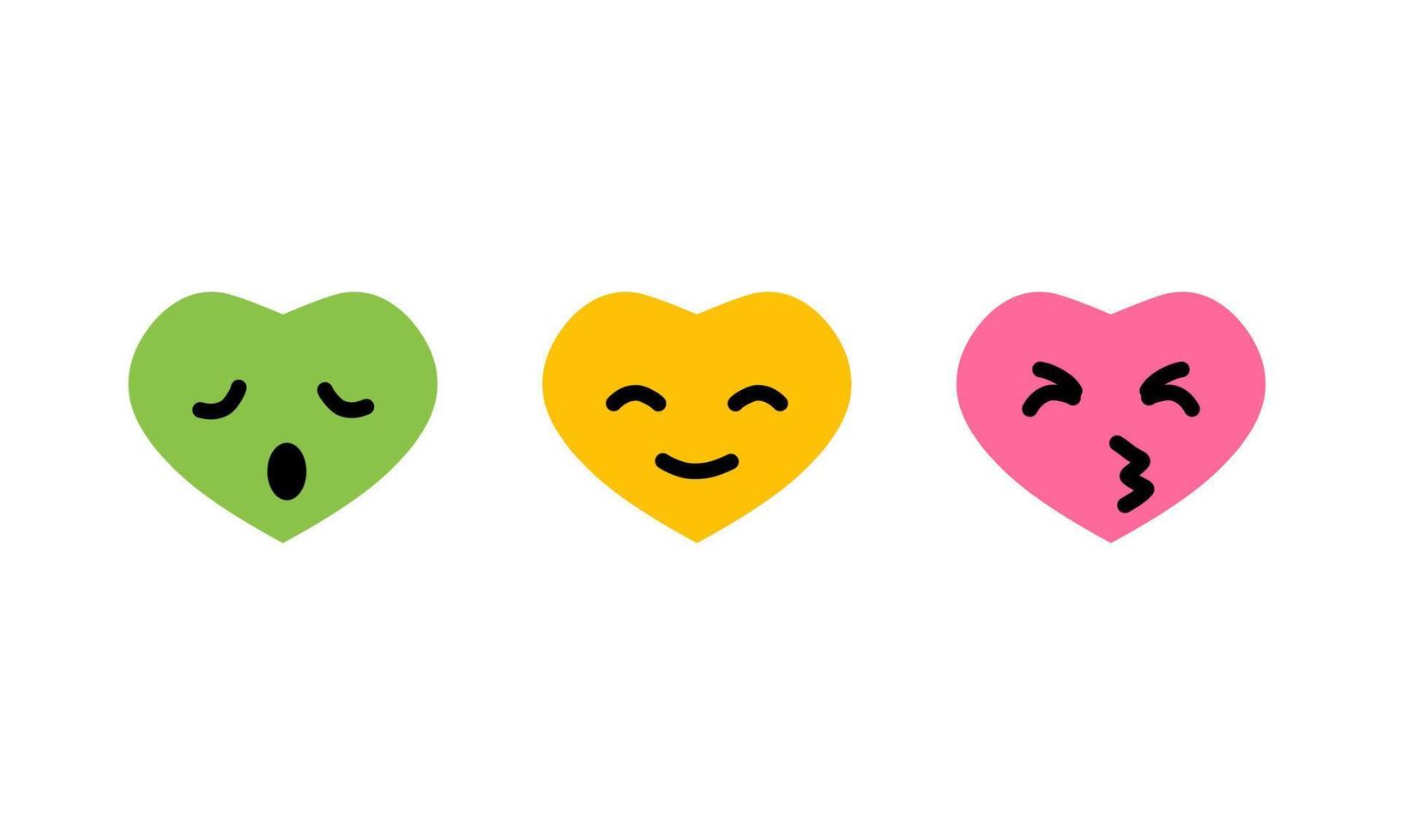 trois expression de forme de coeur mignon avec différentes couleurs de sentiments pour le web ou l'élément de conception d'impression vecteur