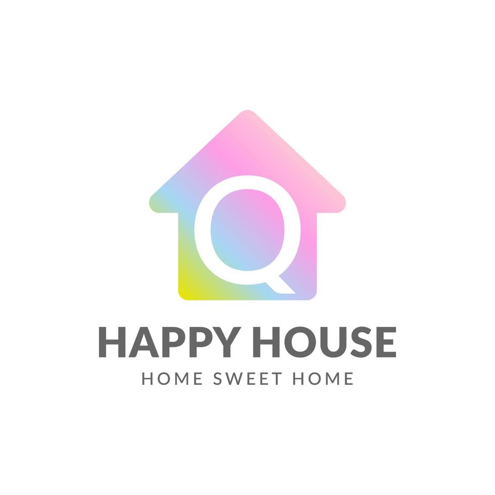 lettre q création de logo vectoriel maison heureuse