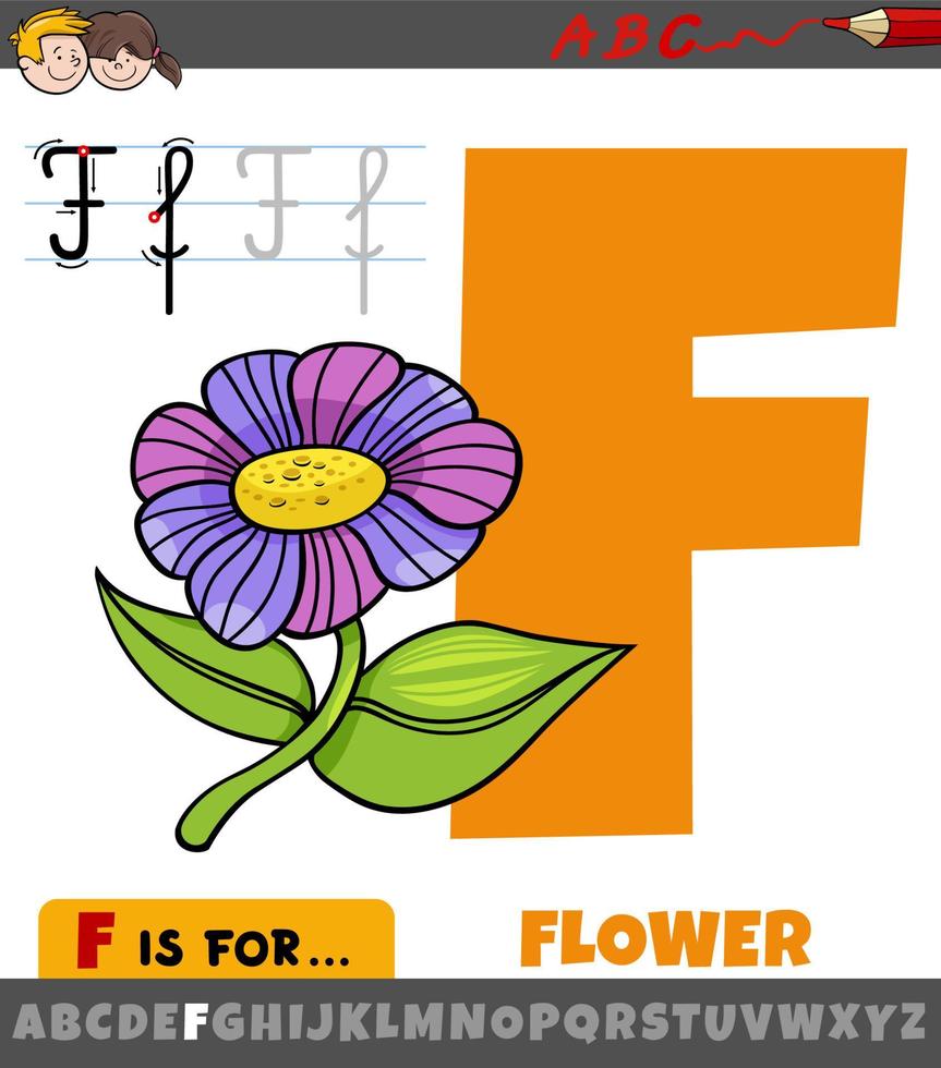 lettre f de l'alphabet avec le mot fleur vecteur