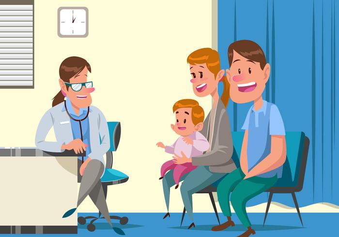 Vecteur pédiatre avec bébé et ses parents