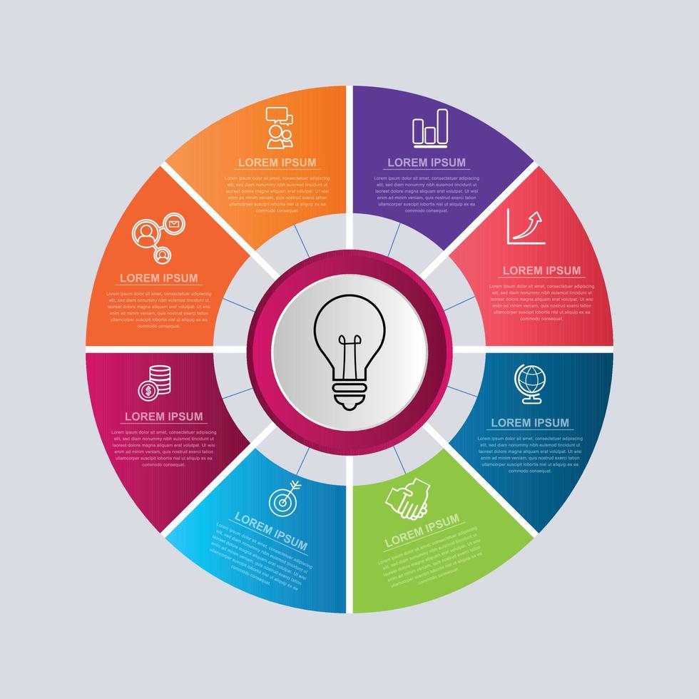 concept de modèle d'infographie de vecteur de cercle coloré business avec 8 options