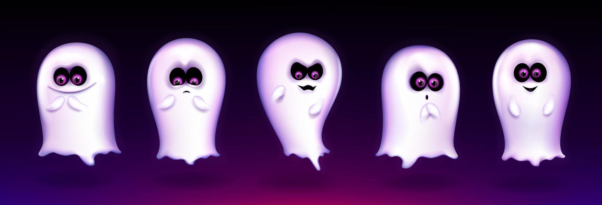 fantôme mignon, drôle d'emoji express de créature d'halloween vecteur