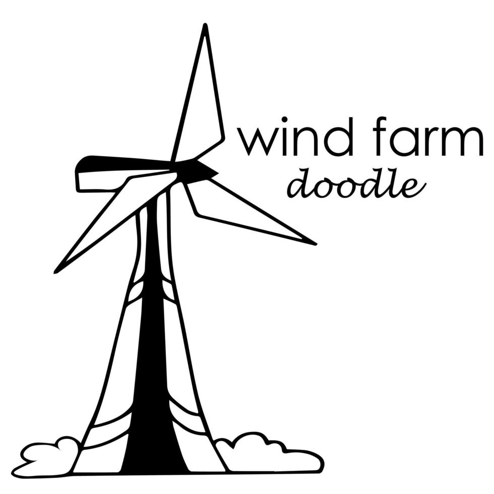 un des éléments est le parc éolien en doodles. une source alternative d'électricité, l'énergie des éoliennes. la tour du moulin à vent économise de l'électricité écologique - énergie verte. vecteur