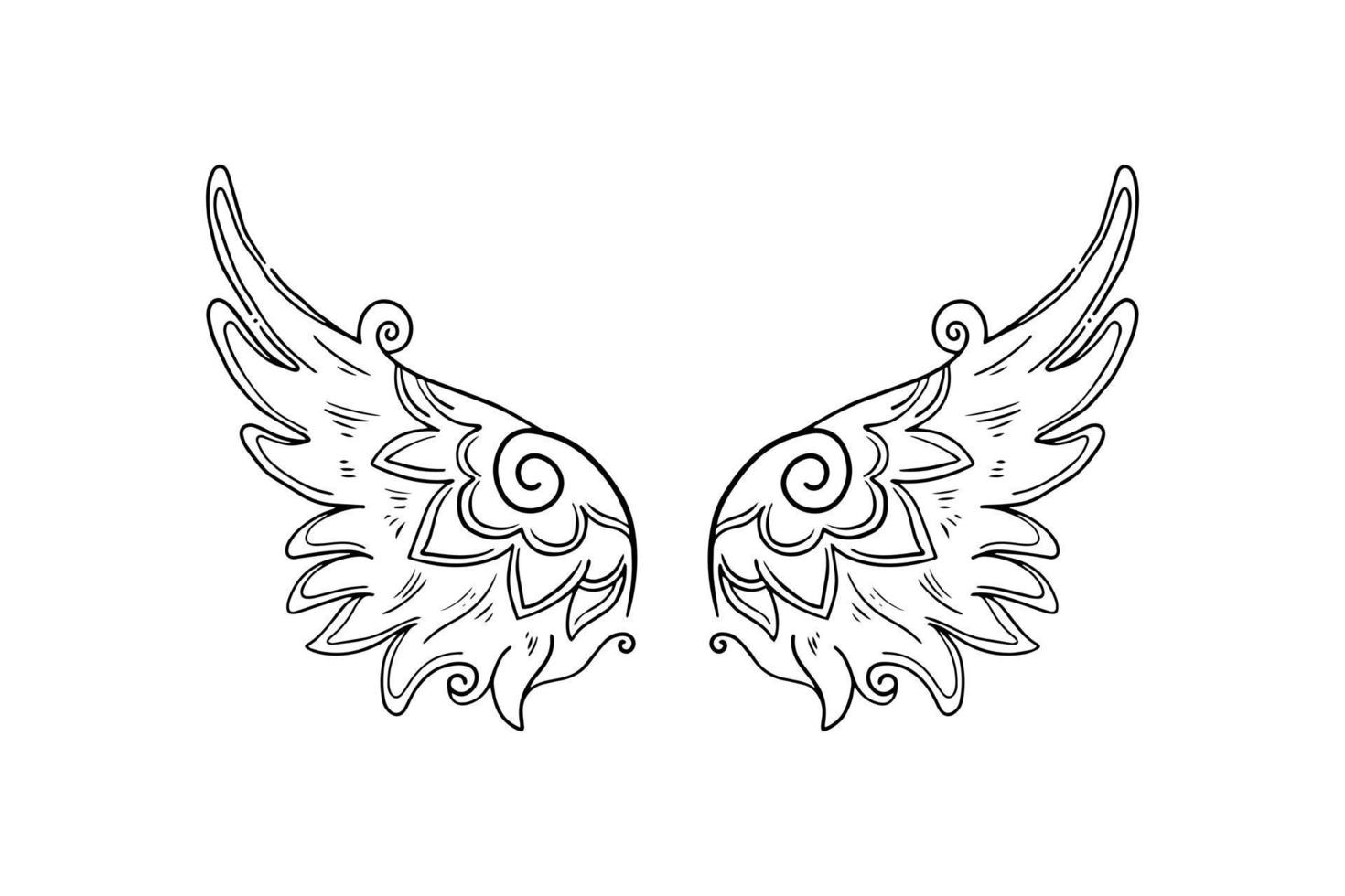 croquis des ailes d'ange. aile en plumes d'ange. illustration vectorielle. vecteur