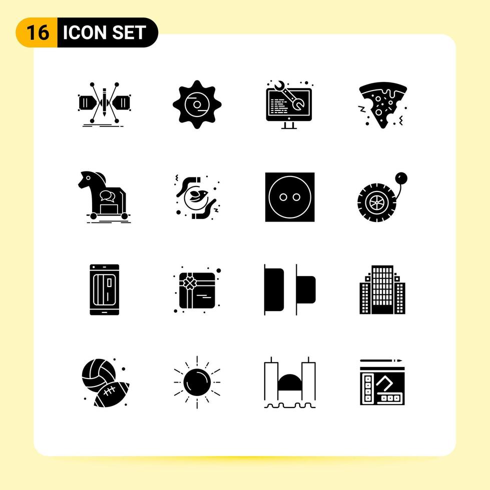 pack d'icônes vectorielles de stock de 16 signes et symboles de ligne pour le développement de la nourriture alimentaire de pizza au cheval éléments de conception vectoriels modifiables vecteur