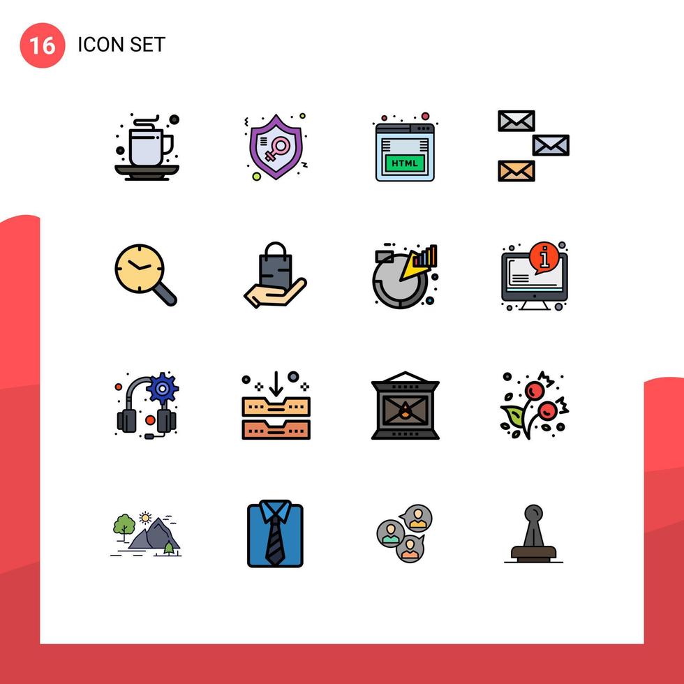 interface mobile ligne remplie de couleurs plates ensemble de 16 pictogrammes de protection des contacts par e-mail retour éléments de conception vectoriels créatifs modifiables seo vecteur
