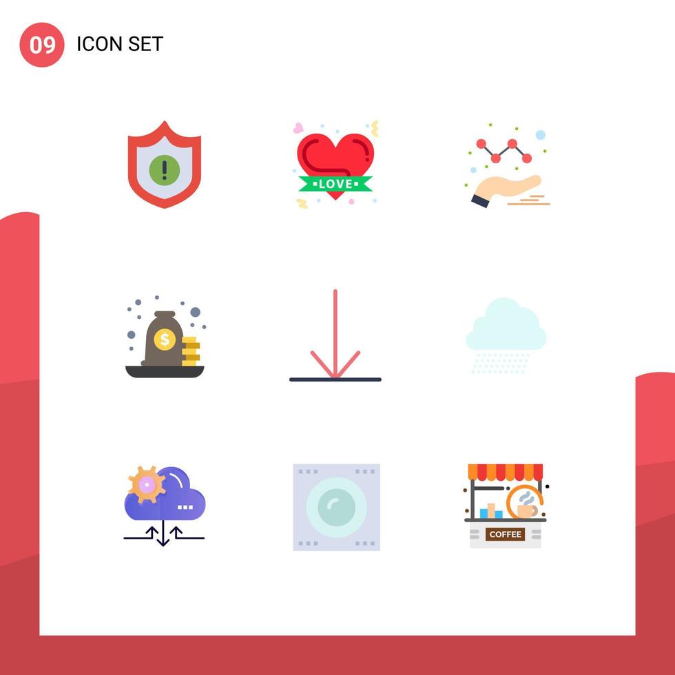 interface mobile couleur plate ensemble de 9 pictogrammes d'éléments de conception vectoriels modifiables de paiement de prêt de données de flèche de pluie de ciel vecteur