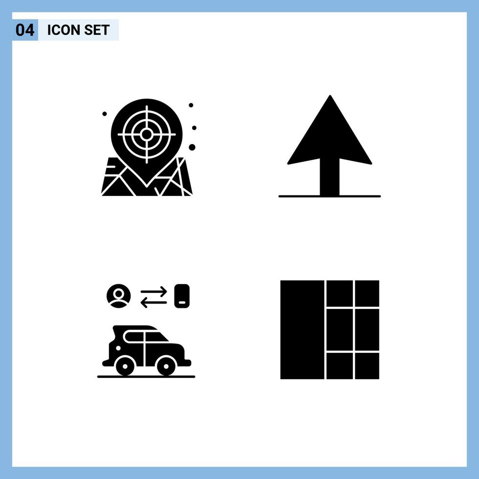 symboles d'icônes universels groupe de 4 glyphes solides modernes de la couche de transport web de la grille de carte 1 éléments de conception vectoriels modifiables vecteur