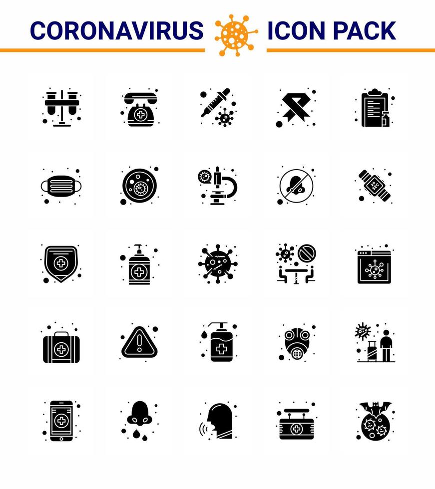 25 illustrations vectorielles de pandémie de virus corona de glyphe solide ruban virus du cancer d'urgence du vih coronavirus viral 2019nov éléments de conception de vecteur de maladie